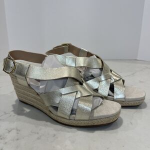 Cole Haan NWOB Crystal Espadrille Wedge Sz 5.5 Silver Casual Sandals Grand 360